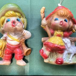 Vintage 1970s Plastic Little Bow Peep and Little Boy Blue Mini blow molds