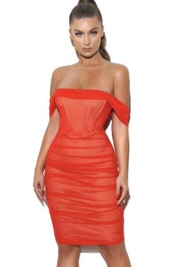 Weslee Red Off Shoulder Mesh Corset Dress
