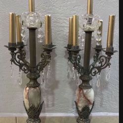 Vintage Brass/bronze And Ónix Candles Holders Set