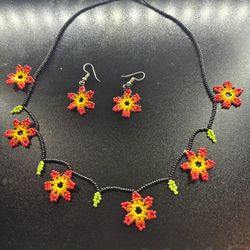 Beaded Floral Jewelry Set (3 Pcs)