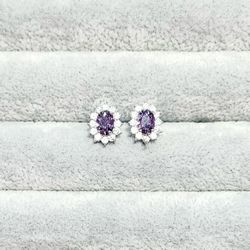 Amethyst & Sapphire Halo Earrings