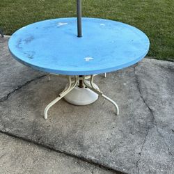 Round Patio Table With Holder For Umbrella, And Umbrella Poles