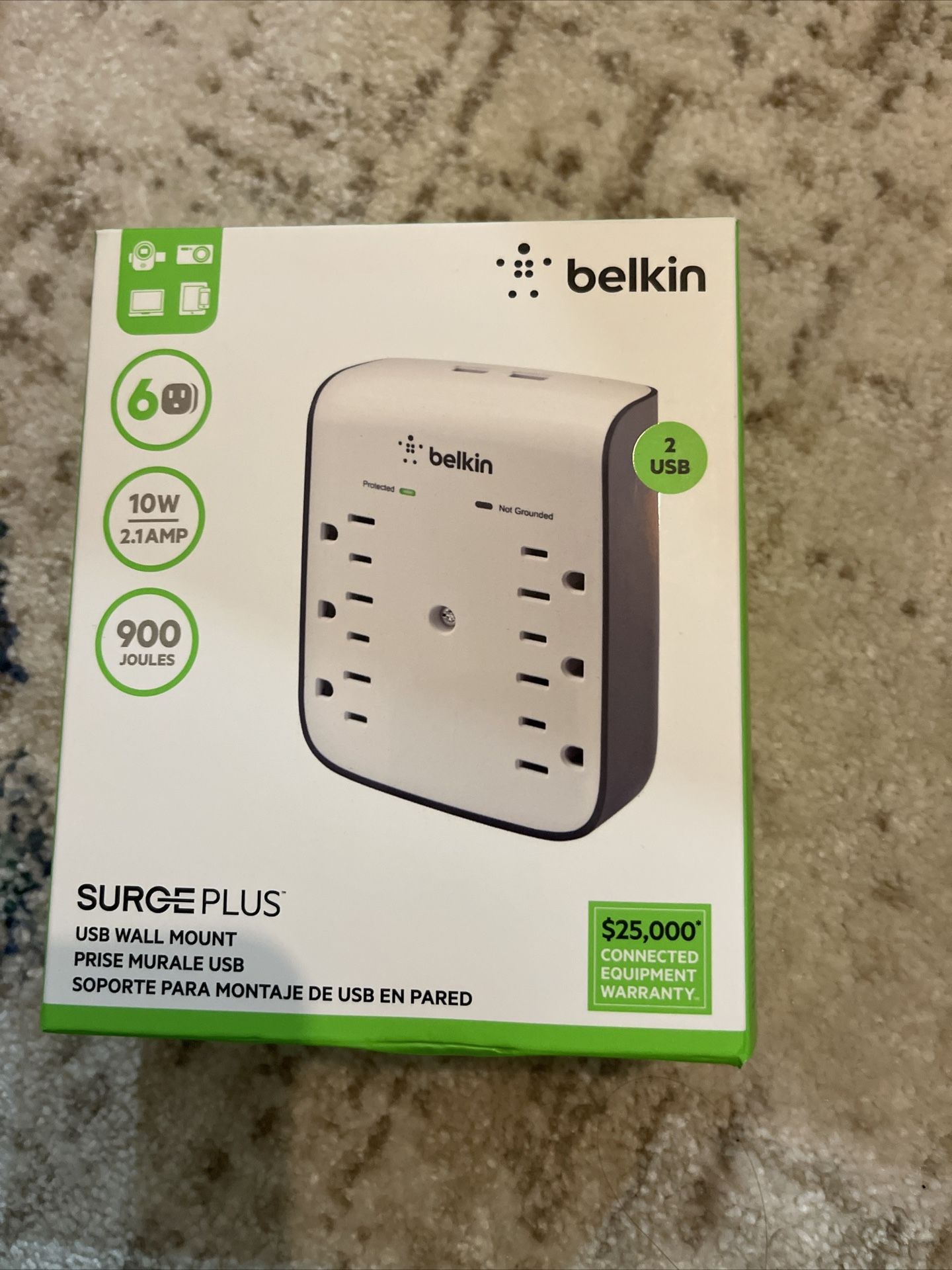 Belkin SurgePlus 10W 6-Outlet USB Surge Protector Brand New