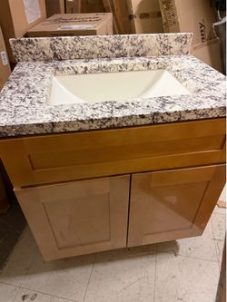 30” maple bathroom cabinet and countertop