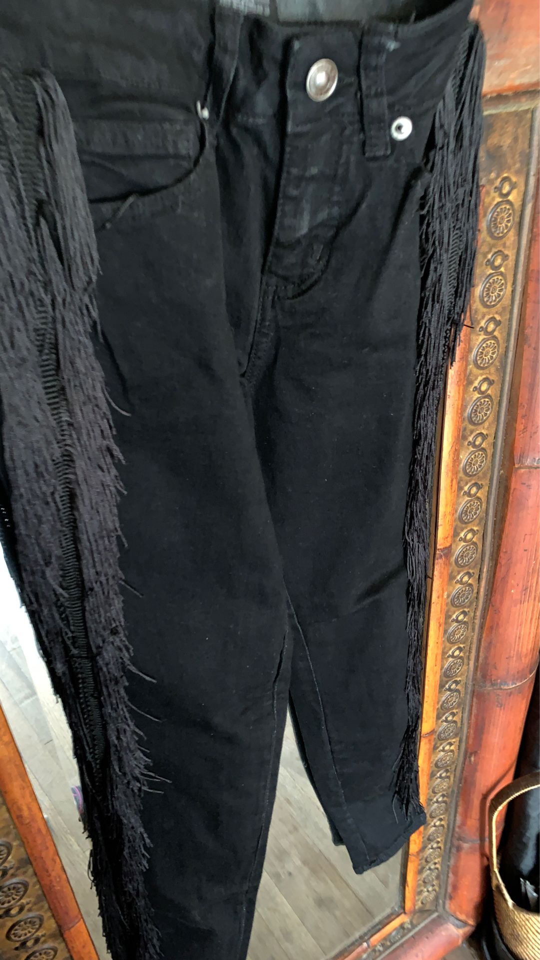 Brand new extra stretchy fringe black denim