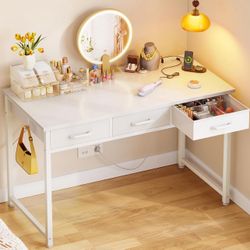 AODK 48" Small Vanity Desk No Mirror with Drawers & Power Outlet