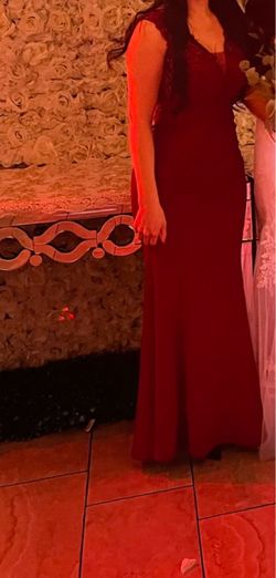 Red Lace Bodice Floor-Length Formal Gown