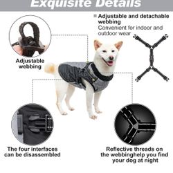 Dog Winter Coat - Waterproof Fleece Dog Coat with Harness Built in, Reflective Windproof Zipper Dog Jacket, Dog Cold Weather Clothes for Outdoor(Grey 