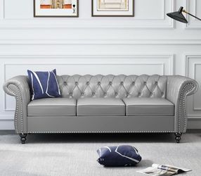 Chesterfield Sofa, Classic Tufted Upholstered PU- Leather Couch, Modern 3 Seater Couch Furniture with Tufted Back