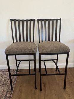 Set of 2 Metal Bar Stools with Upholstered Seats