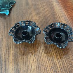 Fenton Black Glass Candle Holders
