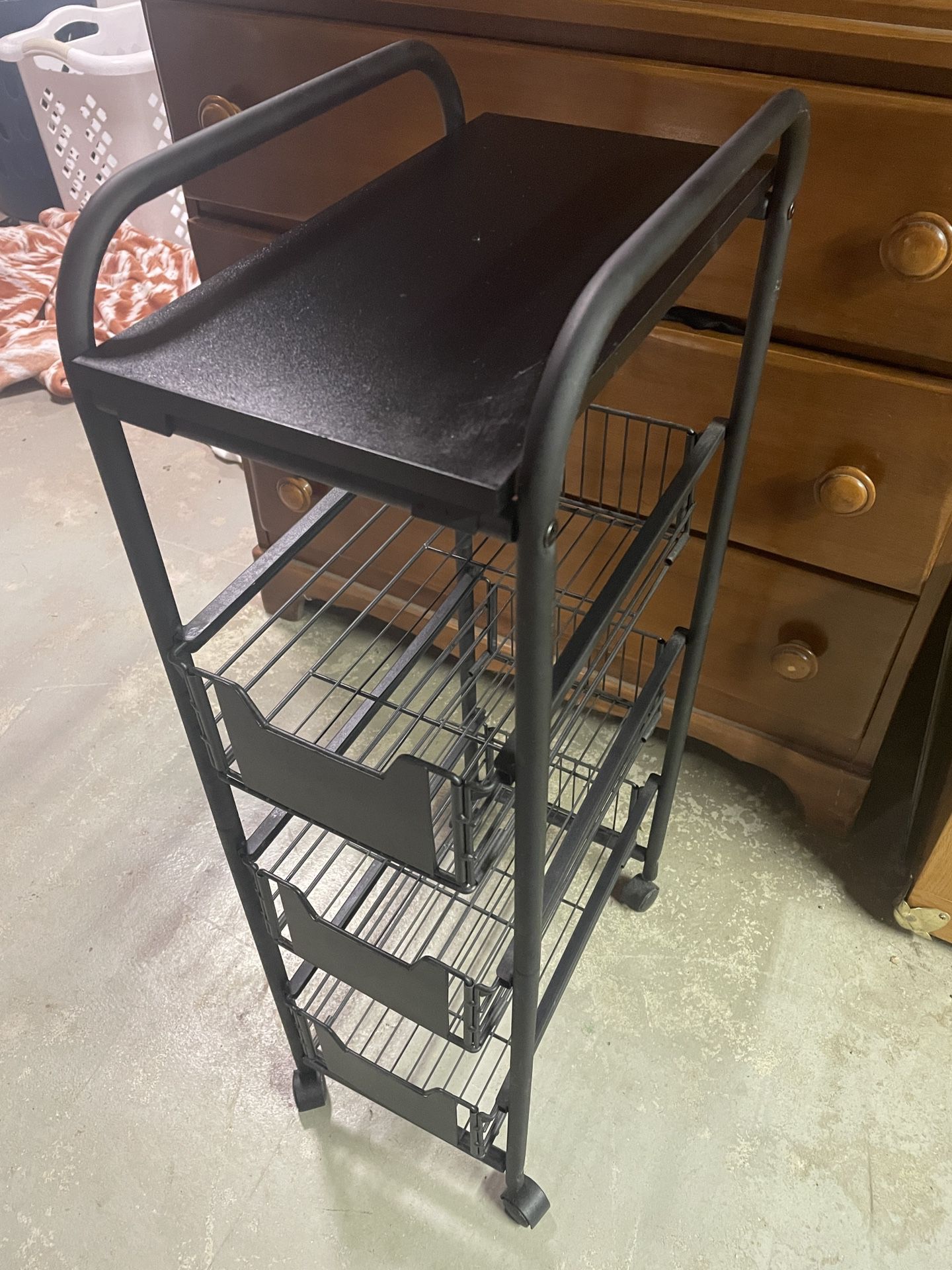 Metal Rolling Shelf With Drawers 