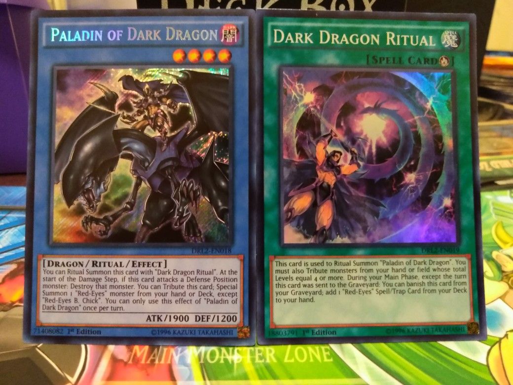 YUGIOH PALADIN OF DARK DRAGON SECRET RARE & DARK DRAGON RITUAL SUPER RARE BOTH MINT CONDITION!!! BOTH FOR $3