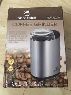 Electric Coffee Grinder, Sararoom Coffee Bean and Spice Grinder Mill 110V Low Noise DC Motor with Stainless Steel Body and Blades for Burr Spices, Co