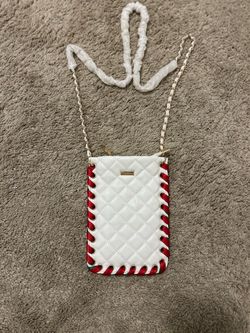 White & Red soft leather look With Gold Chain strap brand new & Gold zipper