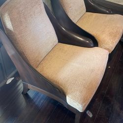Solid Wood And Fabric Accent Chairs