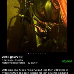 2015 Gsxr750 $7000 Obo