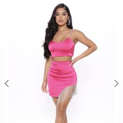 Fashion Nova Pink And Diamond Mini Skirt Set
