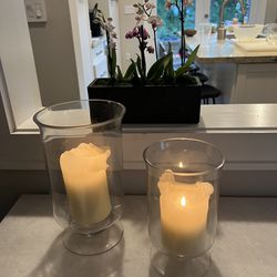 2 Candle Holder - Glass Hurricanes 