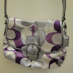 Coach Purple Silver Leather Satin Crossbody Bag