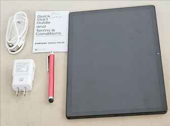 Samsung Galaxy Tab A8 with an S Pen stylus and charger