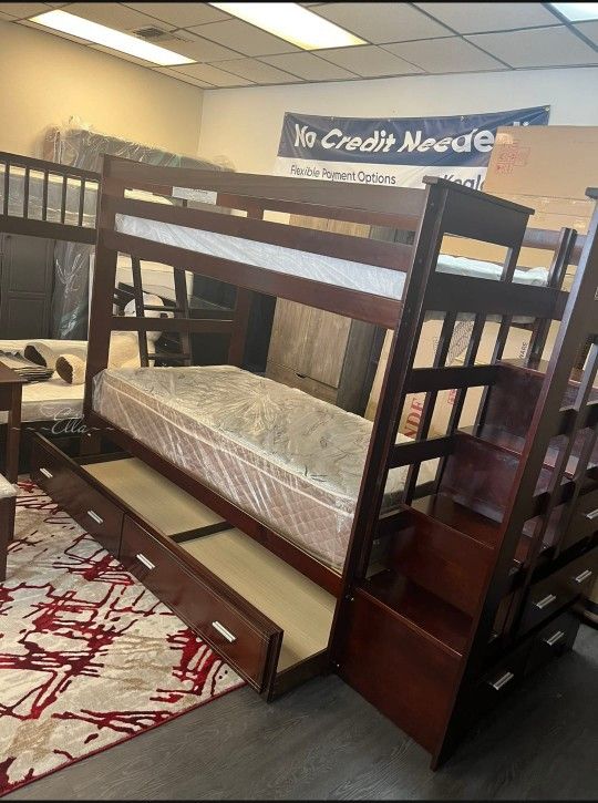 🦋The Perfect Choice for Everyone Allentown Espresso Finish Twin/Twin Bunk Bed & Trundle