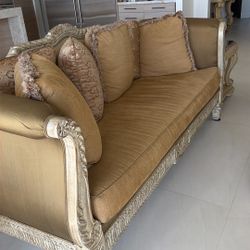 Living Set 2 Sofas And Chair With Coffee Table Marble Top And 2 End Tables 