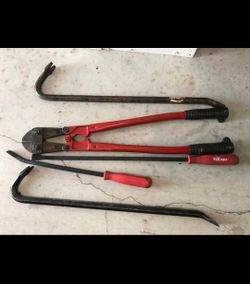 Heavy duty bolt cutters and crow bars