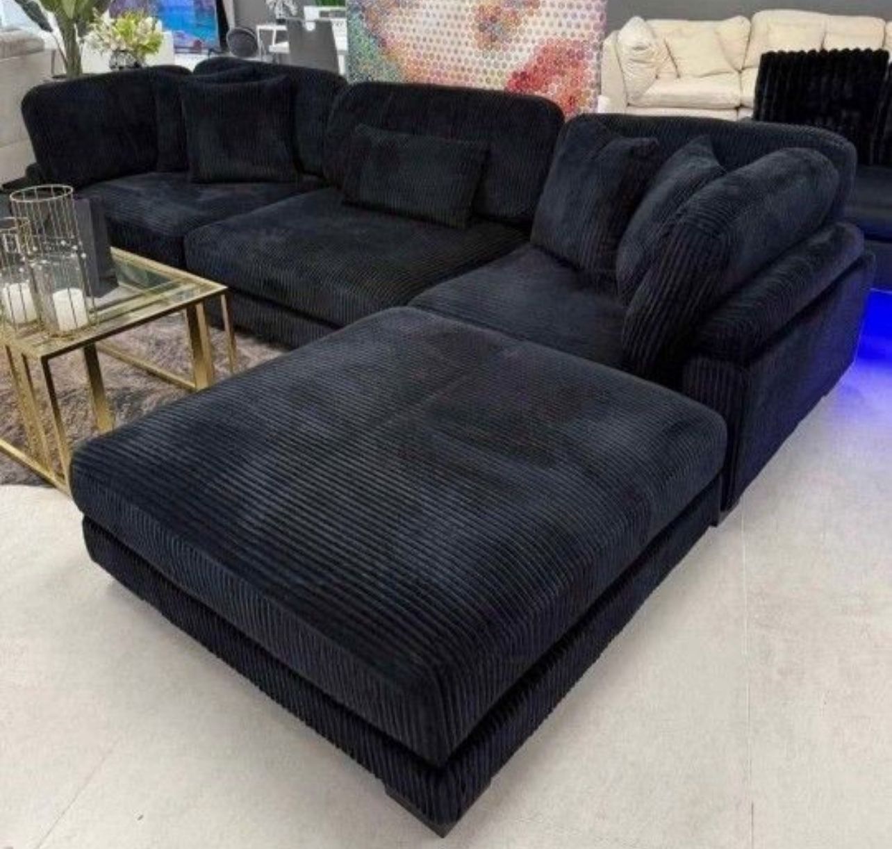 black sectional corduroy 138x90 NEW FINANCE AVAILABLE