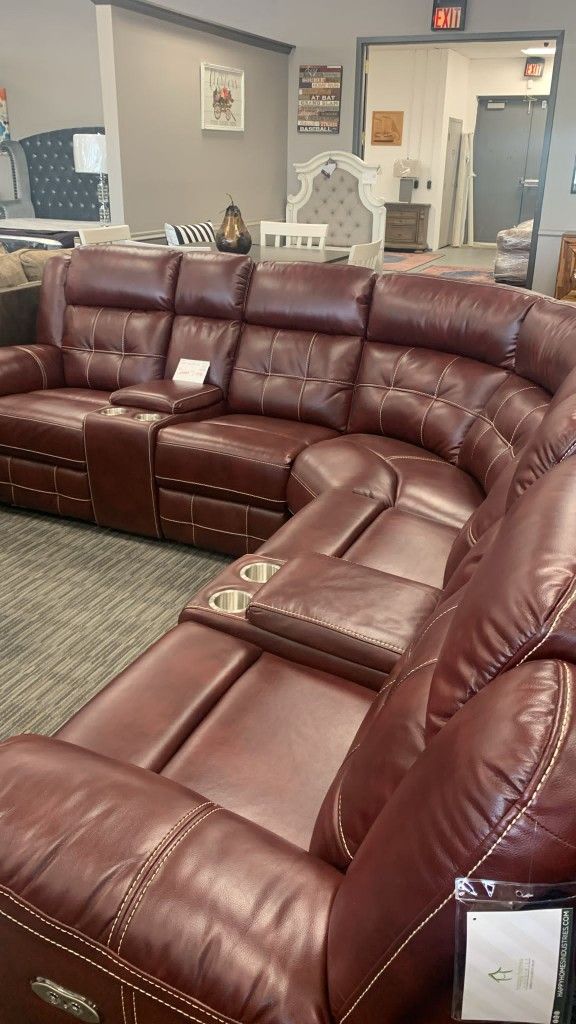 Lbin Red Leather Reclining Sectional 