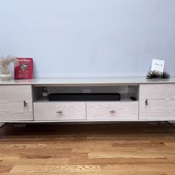 West Elm Modernist Wood + Lacquer Media Console – 80” (Winter Wood) – Like New