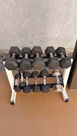 150lb dumbbell set with Rack
