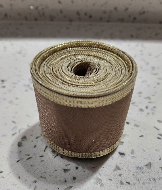 Christmas Wired Ribbon Home Decorations,  1.5" Width x 5 Yard Roll Gold Beige Light Brown Copper
