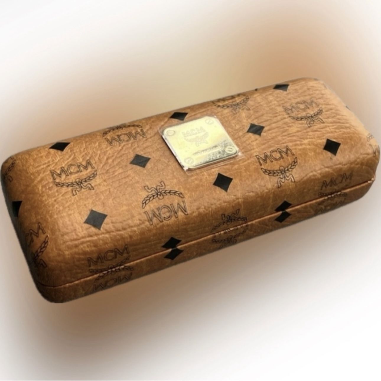 Authentic MCM Name Brand Logo Monogram Clam Cognac Glasses Eyeglasses Hard Case Italy Runway Shell High End Collectible Italian Original