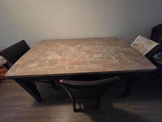 Stone Top Dining Table with Dark Legs