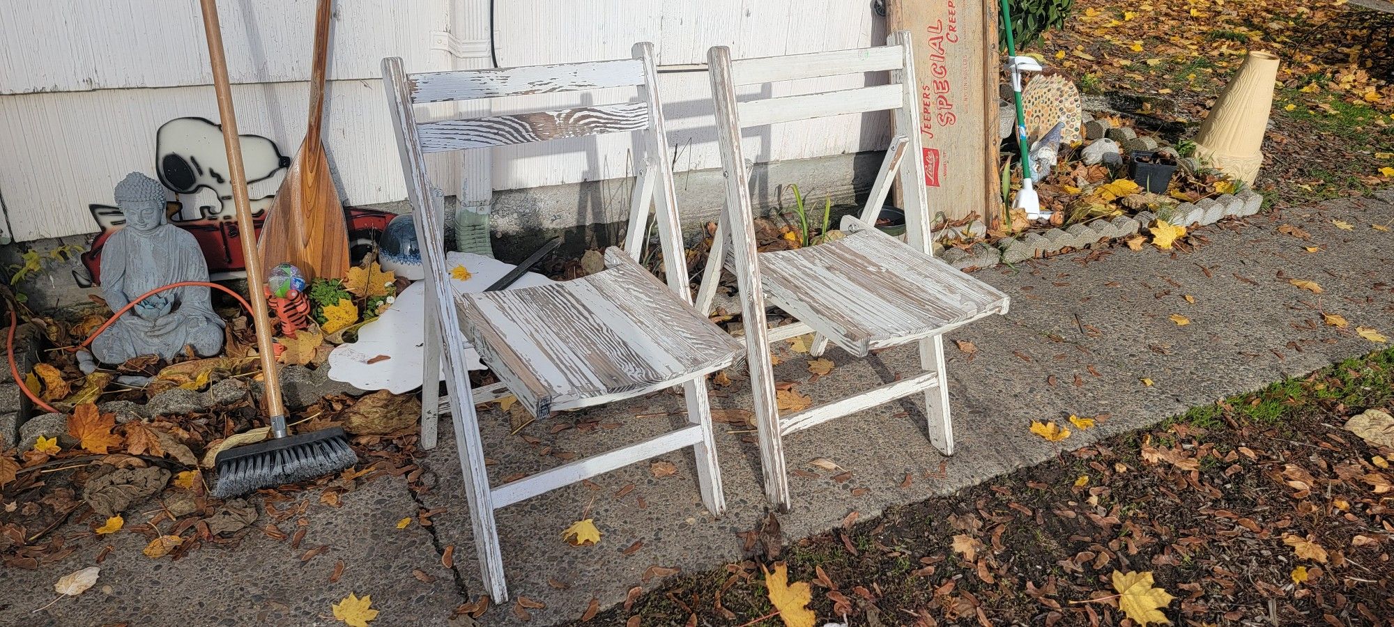 Pair Folding Vintage Wooden Chairs