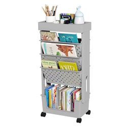 5-Tier Mobile Bookshelf, Rolling Bookcase Book Storage Rack, Movable File Folder Organizer Cart with Wheels for Home Study Office Living Room Classroo