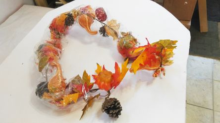 6' Artificial Pumkin Maple Leaf Fall Garland Wreath
