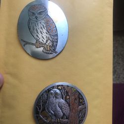 Vintage reed and Barton owl damascene Pendant