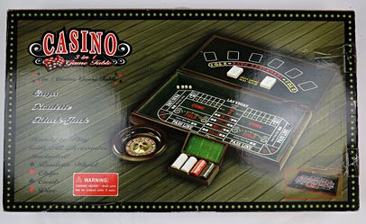 Casino Games 3-in-1 Portable Tabletop Craps Table, Roulette, Blackjack, Cards +