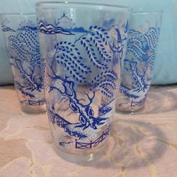 3 Blue Willow Drinking Glasses