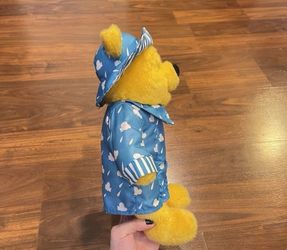 Disney Winnie The Pooh Plush Colorful Rainy Day Blue Raincoat Book Vintage 1995
