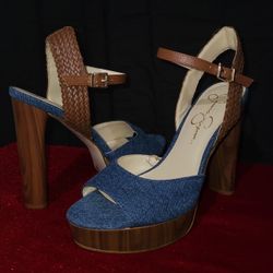 Jessica Simpson Platform Denim/Wooden Heels Size 8.5