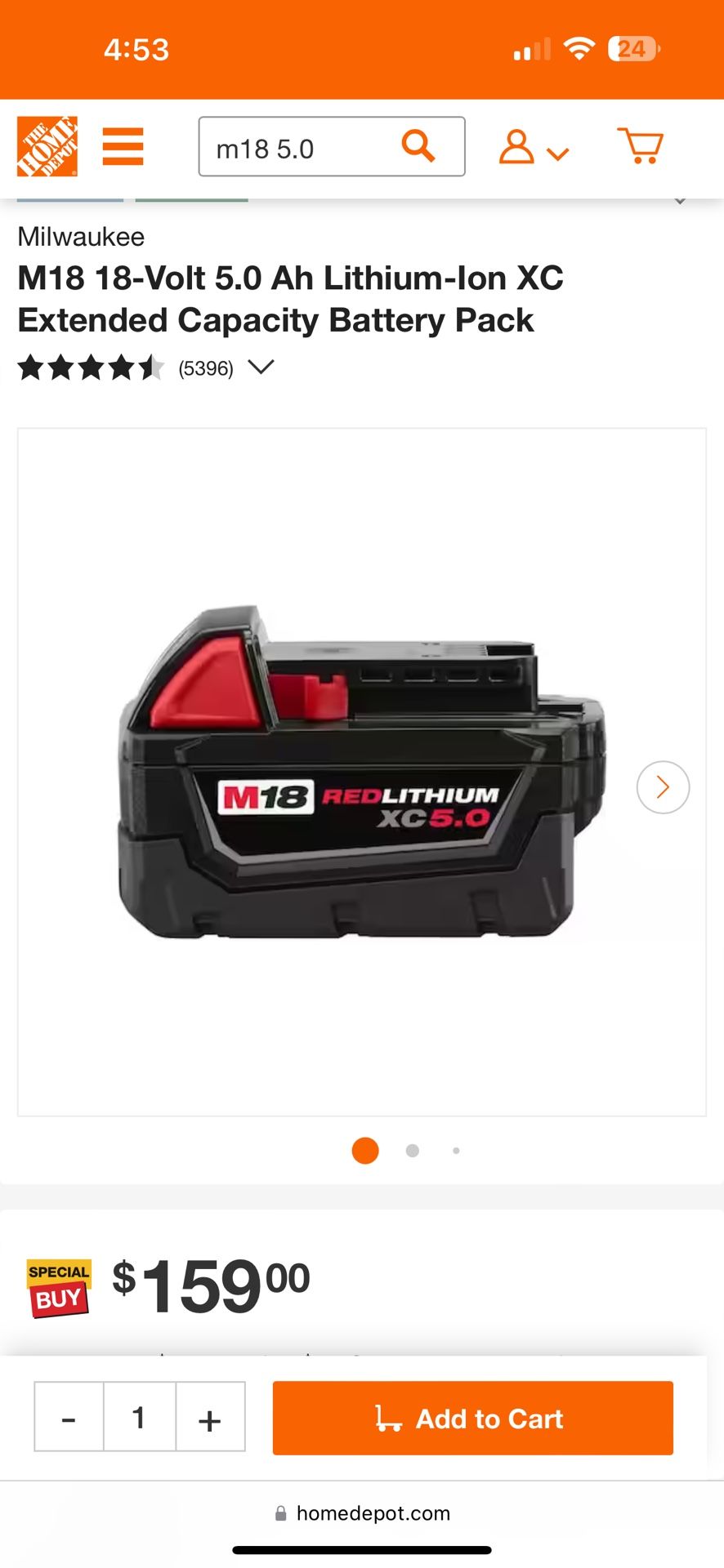 Milwaukee 18 Volt 5.0 Extended Capacity Battery