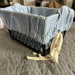 Nice Sturdy Black Metal Basket w/ Cloth Liner.