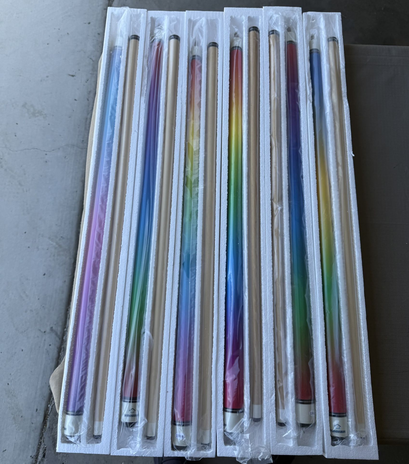 pool cues rainbow set of 6 (19oz)