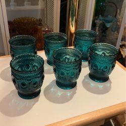 Teal Glassware/Candle Holders- Set of 6 