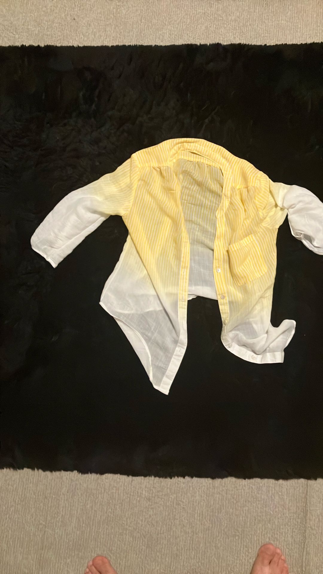 Yellow And White Translucent Button Up Shirt
