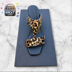 NWB Banana Republic Women's Heel Sandal, T Strap Mule Black/Leopard Size 7 US