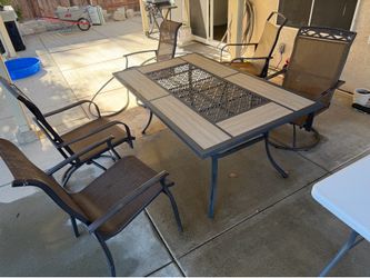 Metal table outdoor dining table with ceramic tiles